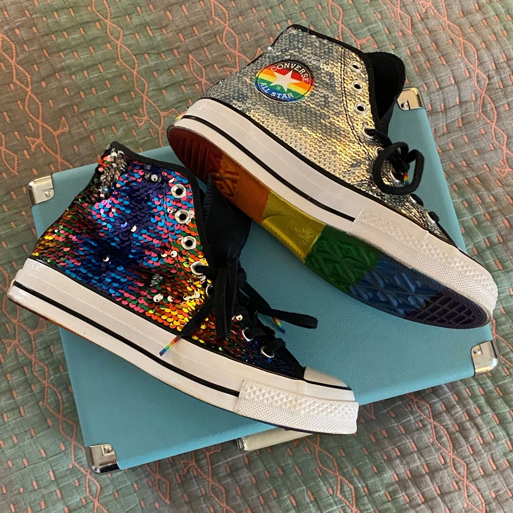 🌈CONVERSE CHUCK 70 HIGH - PRIDE SEQUINED CANVAS SNEAKERS ❤️🧡💛💚💙💜🤎🖤